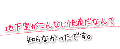 地下室がこんなに快適だなんて知らなかったです。