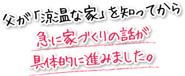 父が「涼温な家」を知ってから急に家づくりの話が具体的に進みました。